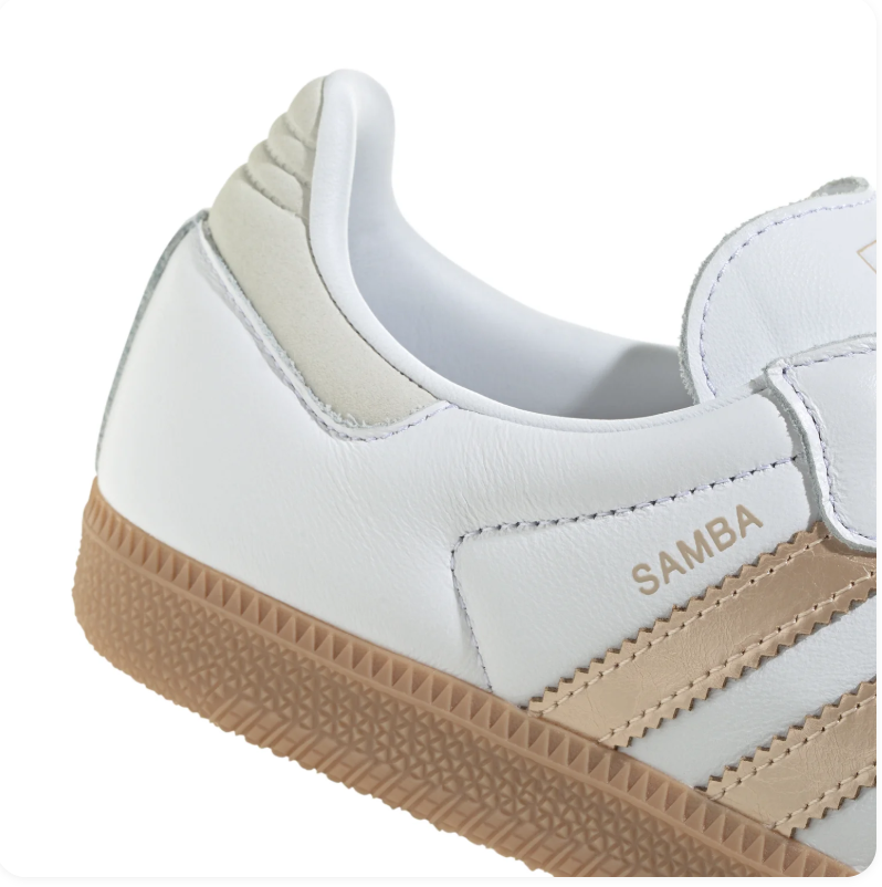 Adidas Samba White and Metallic Gold Sneakers with Gum Outsole