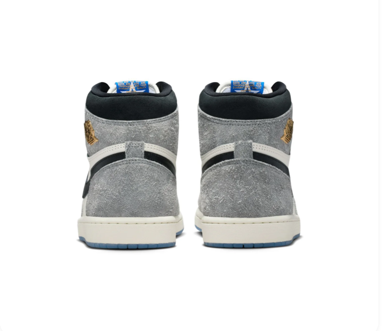 Air Jordan 1 High Grey and Sail Sneakers with Ice Blue Soles