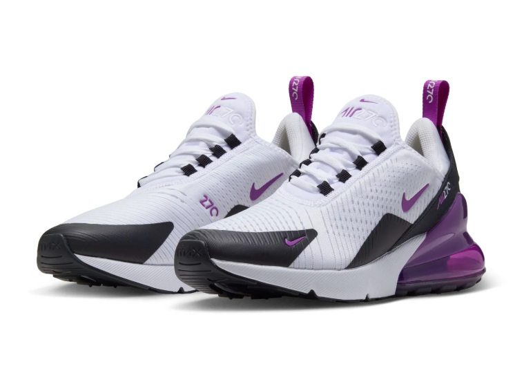 Nike Air Max 270 White and Black Sneakers with Purple Heel