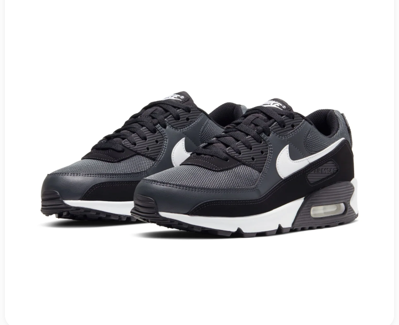 Nike Air Max 90 Charcoal and Black Sneakers with White Swoosh