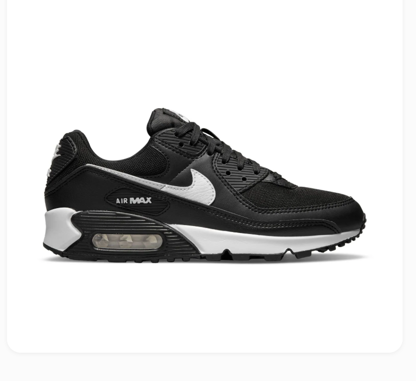 Nike Air Max 90 Black Sneakers with White Swoosh and Midsole