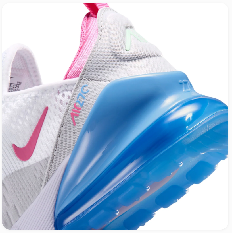 Nike Air Max 270 White and Grey Sneakers with Blue and Pink Accents