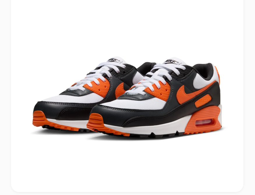 Nike Air Max 90 Black and White Sneakers with Orange Accents
