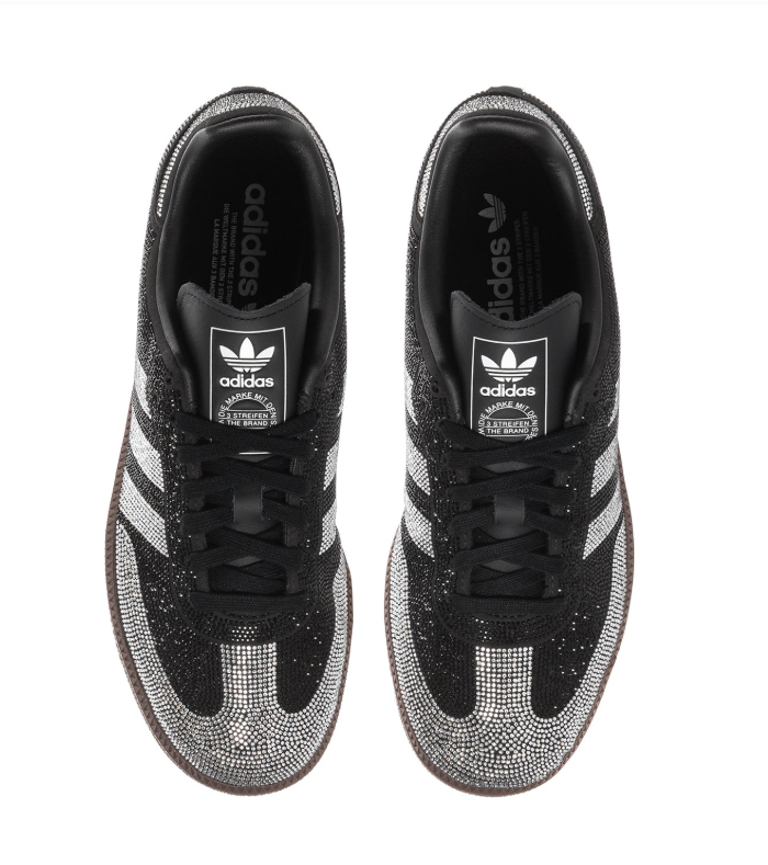 Adidas Black and Silver Rhinestone-Style Sneakers with Brown Sole