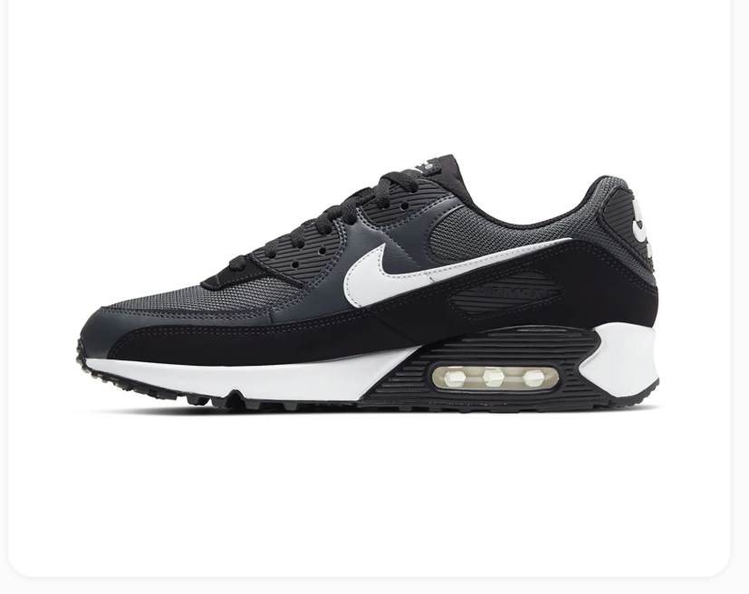 Nike Air Max 90 Charcoal and Black Sneakers with White Swoosh