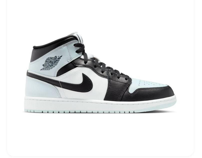 Air Jordan 1 Mid Black, White and Ice Blue Sneakers