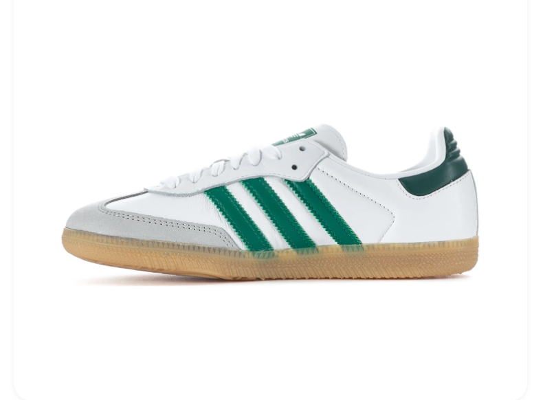 Adidas Samba White and Green Sneakers with Grey Toe and Gum Sole