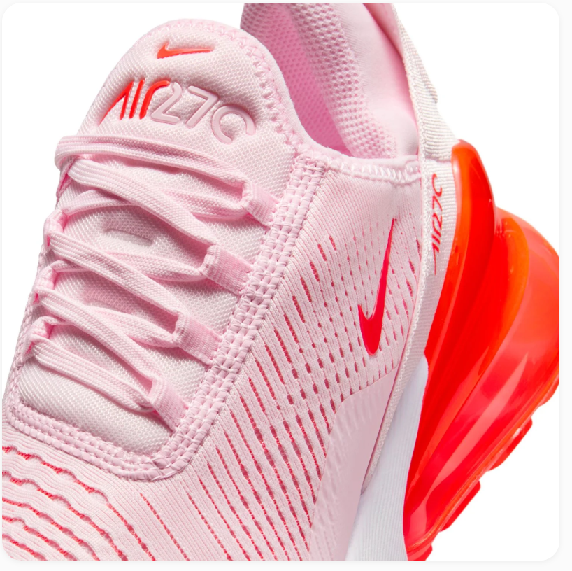 Nike Air Max 270 Pale Pink Sneakers with Bright Red Accents