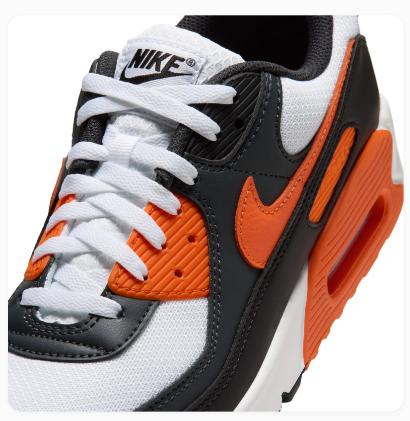 Nike Air Max 90 Black and White Sneakers with Orange Accents