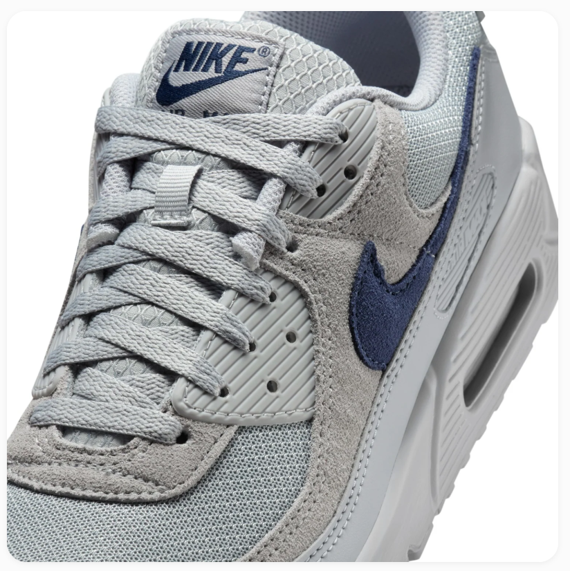 Nike Air Max 90 Light Grey Sneakers with Navy Swoosh
