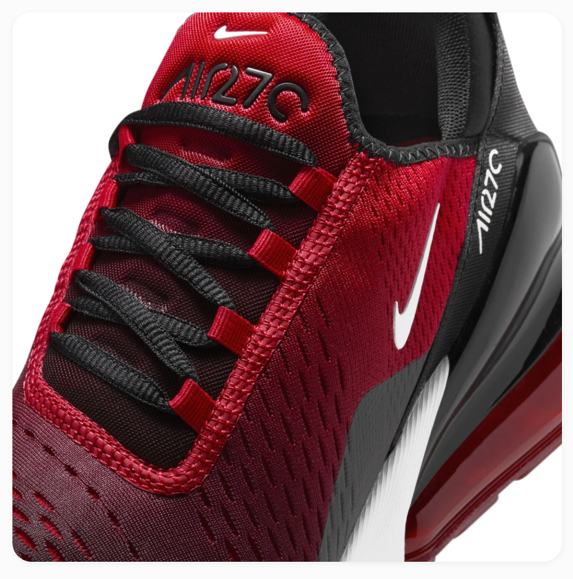 Nike Air Max 270 Red and Black Sneakers with White Swoosh