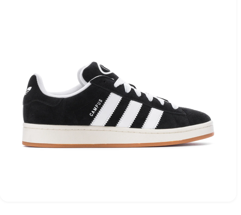 Adidas Campus Black and White Sneakers with Cream Midsole and Gum Outsole
