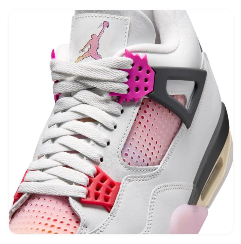 Air Jordan 4 White and Pink Sneakers with Sunset Gradient Accents