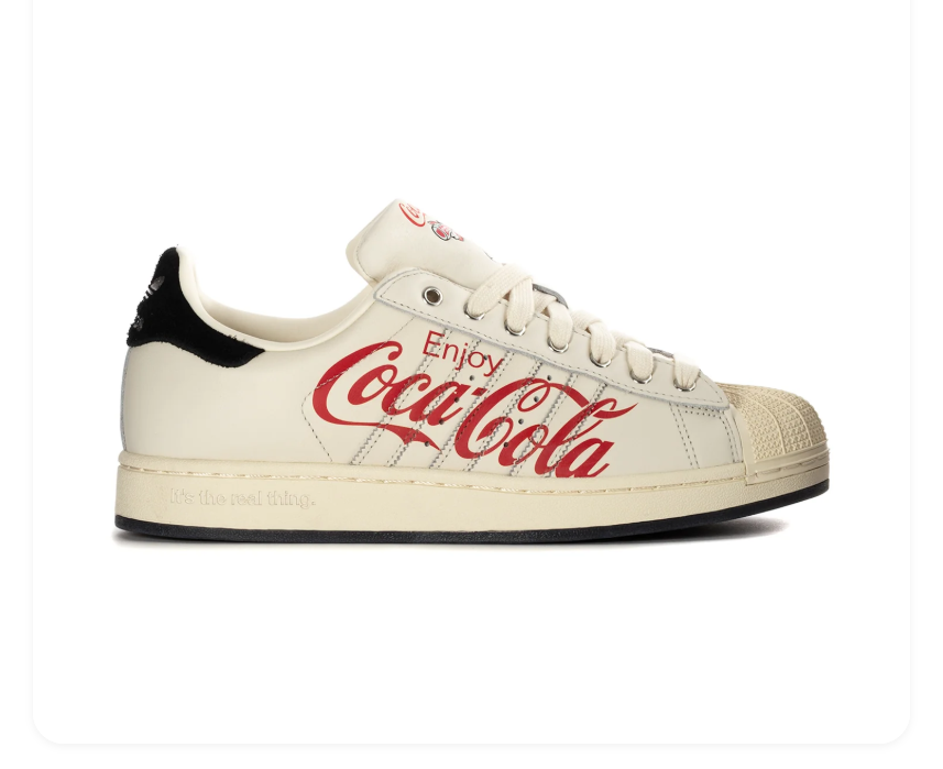 Adidas Superstar Cream Shell-Toe Sneakers with Red Coca-Cola Graphics