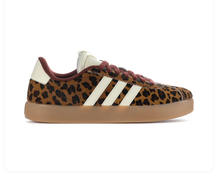 Adidas Leopard-Print Sneakers with Cream Stripes and Burgundy Laces