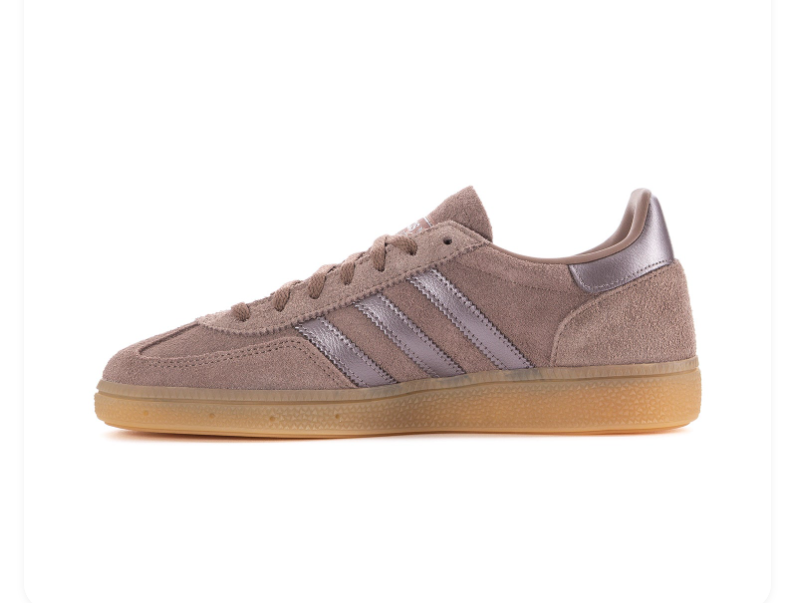 Adidas Handball Spezial Taupe Sneakers with Metallic Mauve Stripes and Gum Sole