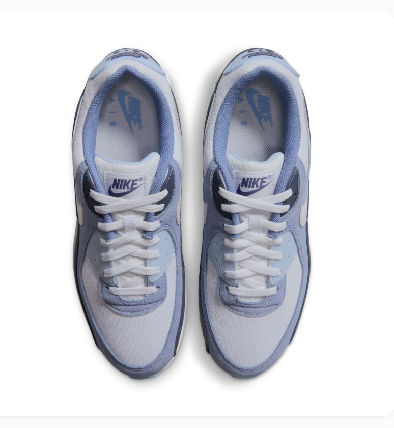 Nike Air Max 90 White and Blue Sneakers with Navy Accents