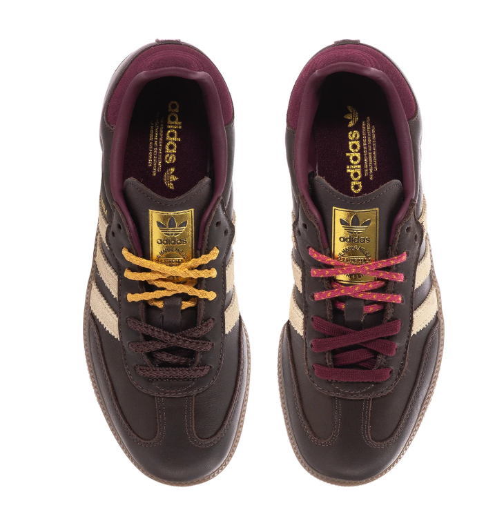 Adidas Samba Dark Brown and Cream Sneakers with Burgundy Accents