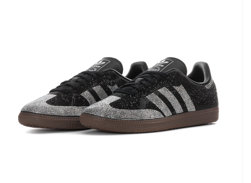Adidas Black and Silver Rhinestone-Style Sneakers with Brown Sole