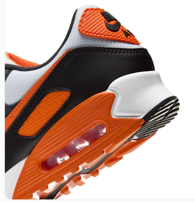 Nike Air Max 90 Black and White Sneakers with Orange Accents