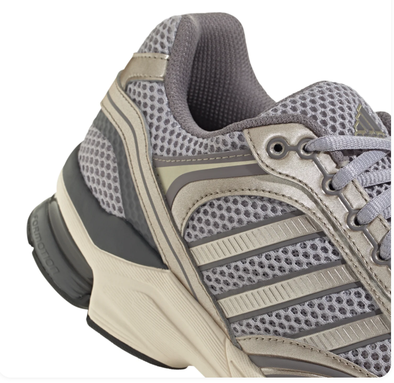 Adidas Grey Mesh Sneakers with Metallic Champagne Accents and Cream Sole