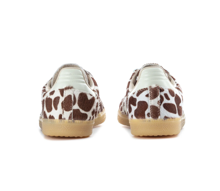 Adidas Brown and Cream Animal-Print Sneakers with Blue Laces and Gum Sole