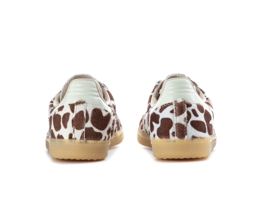 Adidas Brown and Cream Animal-Print Sneakers with Blue Laces and Gum Sole