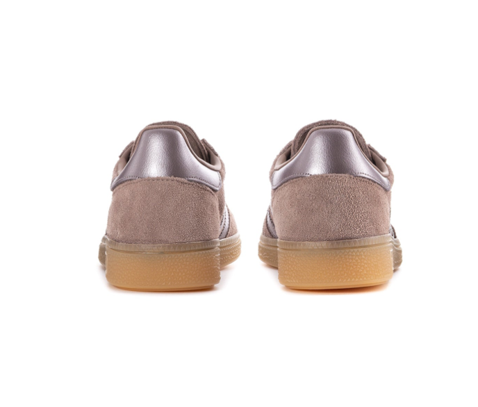 Adidas Handball Spezial Taupe Sneakers with Metallic Mauve Stripes and Gum Sole