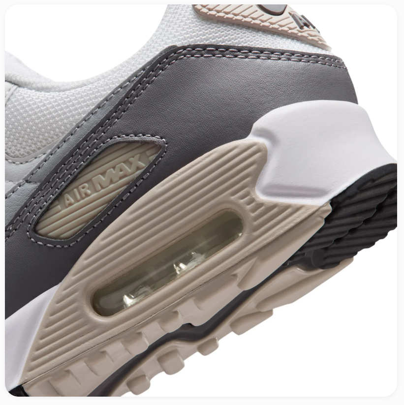 Nike Air Max 90 White and Grey Sneakers with Beige Accents