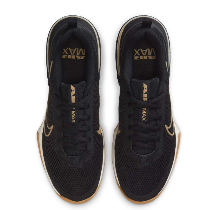Nike Air Max Black Mesh Sneakers with Gold Accents and Gum Outsole