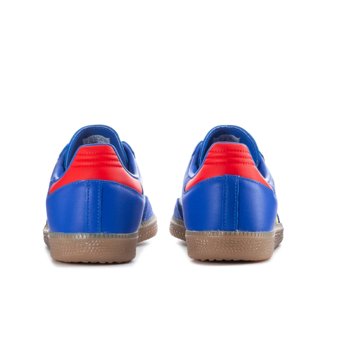 Adidas Samba Royal Blue and Yellow Sneakers with Red Laces and Gum Sole