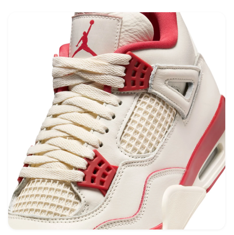 Air Jordan 4 Cream and Red Sneakers