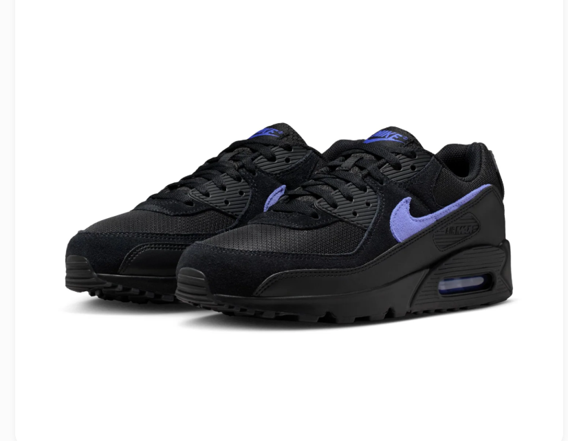 Nike Air Max 90 Black Sneakers with Purple Swoosh Accents