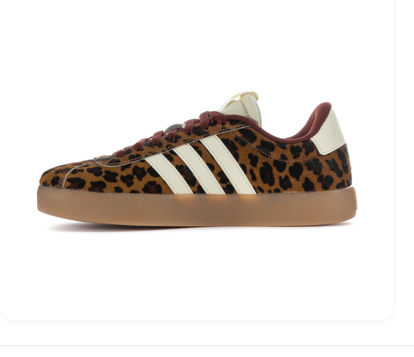 Adidas Leopard-Print Sneakers with Cream Stripes and Burgundy Laces