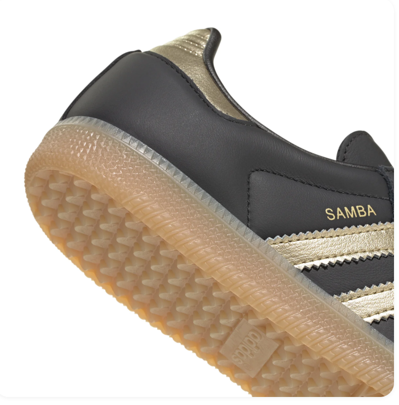 Adidas Samba Black and Metallic Gold Sneakers with Gum Outsole