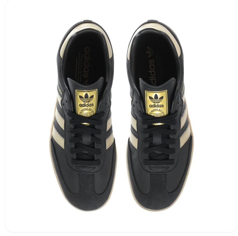 Adidas Samba Black and Metallic Gold Sneakers with Gum Outsole