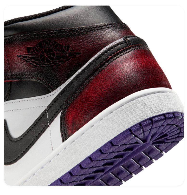 Air Jordan 1 Mid Black and White Sneakers with Yellow and Purple Accents