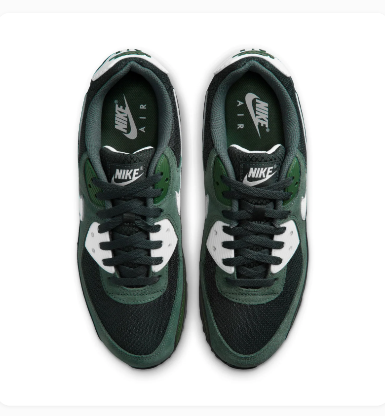 Nike Air Max 90 Forest Green and Black Sneakers with White Swoosh