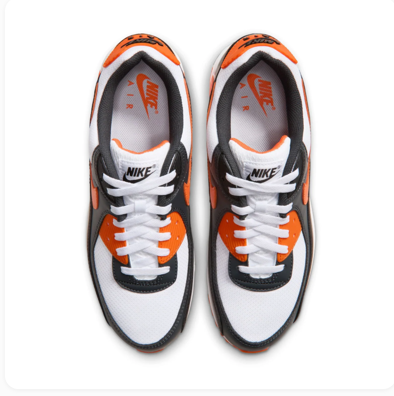 Nike Air Max 90 Black and White Sneakers with Orange Accents