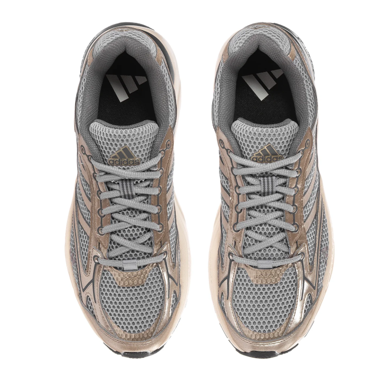 Adidas Grey Mesh Sneakers with Metallic Champagne Accents and Cream Sole