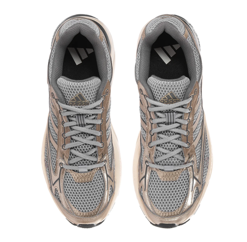 Adidas Grey Mesh Sneakers with Metallic Champagne Accents and Cream Sole
