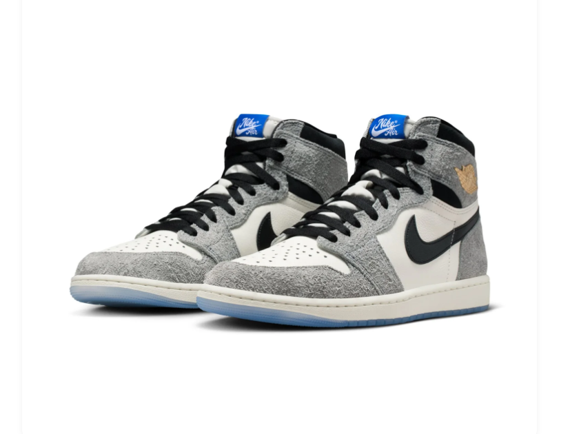 Air Jordan 1 High Grey and Sail Sneakers with Ice Blue Soles